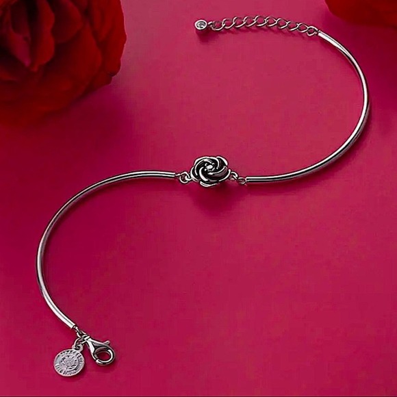 Sterling Silver Minimalist Flower Bracelet, Irregular, Geometric, Dainty, Trendy - Picture 2 of 5